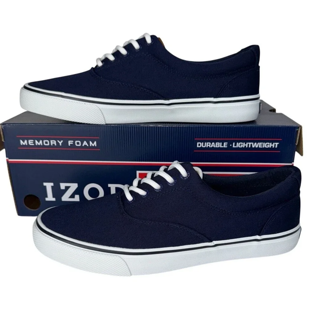 Izod Rangley Mens Size 11 Navy Blue Canvas Lace Up Tennis Shoes Sneakers